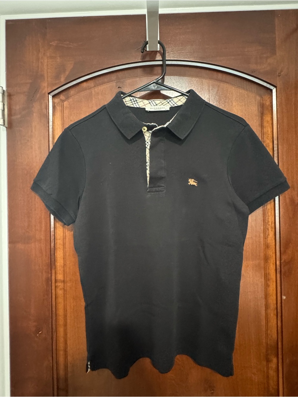 Burberry Black Polo with Heritage Check Trim and Horse Logo